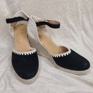 PASEART Wedge Espadrille Sandals Black Suede Sz 38 Eu Sz 7.5 US